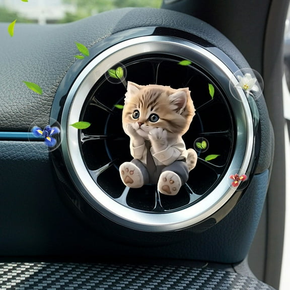 Todaioua Car Air Freshener Cute Cats 2D Flat Clip-on Diffuser for Vehicle Vent, Aromatherapy Essential Oil Diffuser for Car, Cute Cat Design, Easy Clip-on Installation A