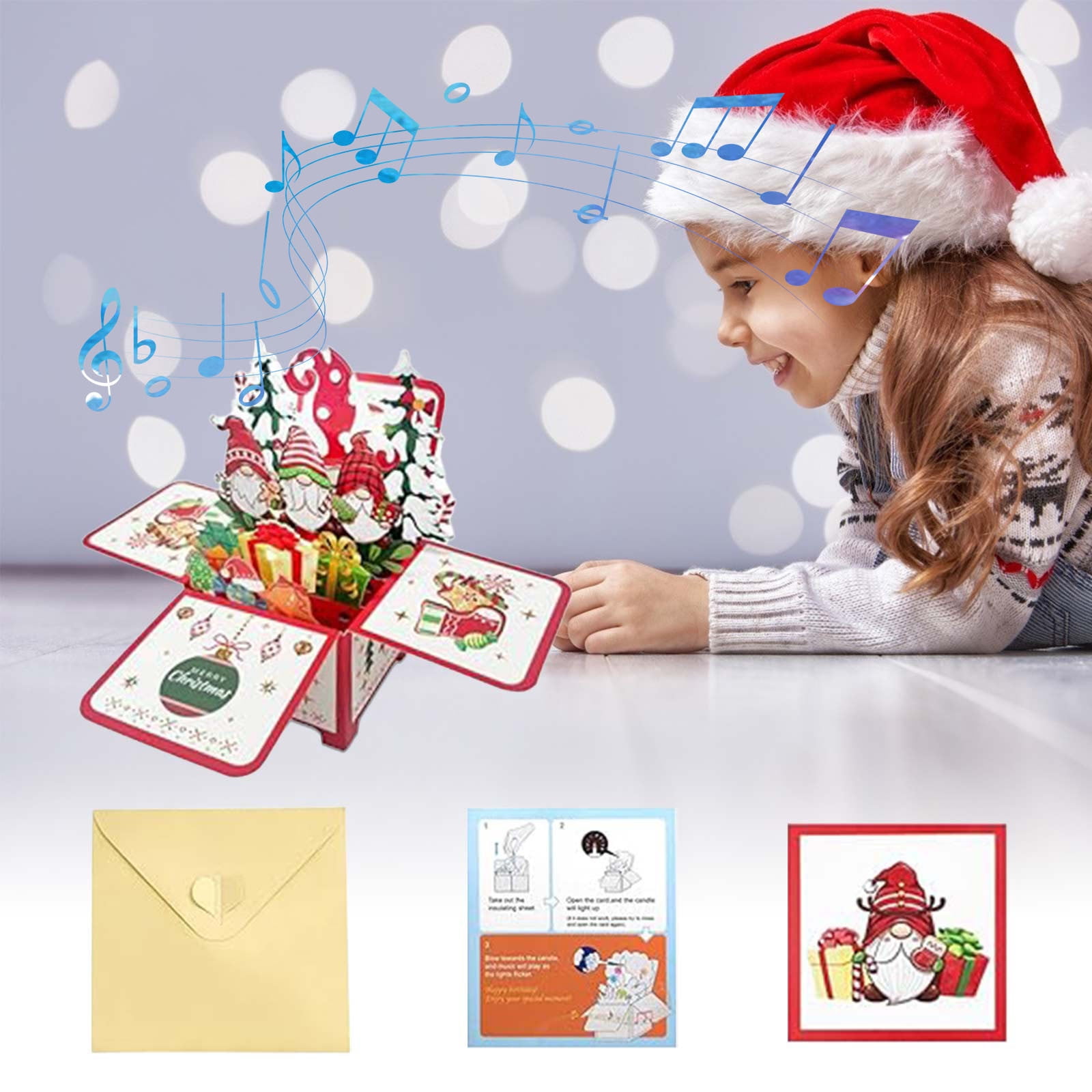 3D Pop-up Music & Lights Christmas Card - Blowable Candle, Plays 'Merry Christmas', Light-Up Greeting Card With Envelope