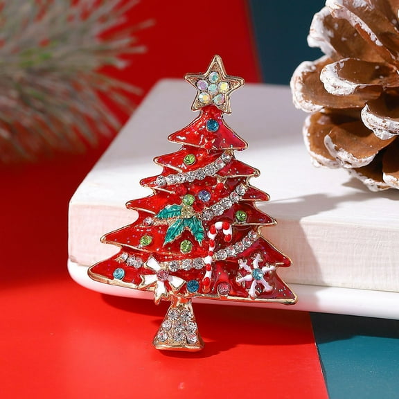 Todaioua Christmas Enamel Inlaid Diamond Christmas Tree Brooch Winter Coat Sweater Pin Clothing Accessories