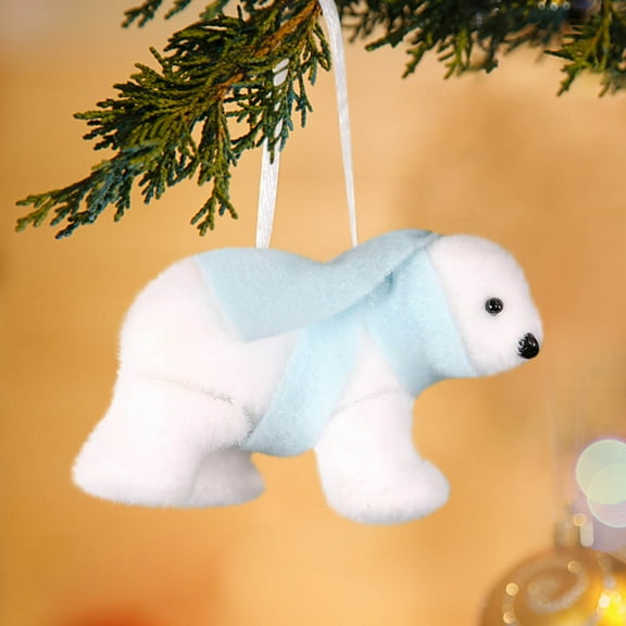 Christmas Polar Bear Ornament White Christmas Flocked Polar Bear with Scarf Wearing Scarves Animals Figurines Hanging Ornaments for Xmas Tree Decor