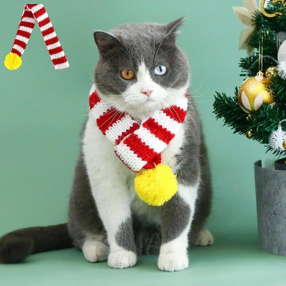 Clearance Christmas Striped Knitted Dog Scarf Winter Dog Neck Warmer Xmas Holiday Pet Bandana Cat Puppy Scarf Accessories