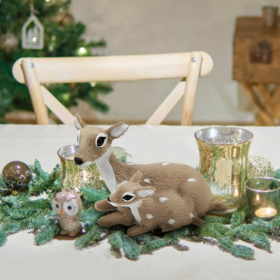 Todaioua Deer Figurines Toy Realistic Deer Family Figurines Forest Animals Figures Miniature Woodland Creatures Figurines Miniature Toys, Mom Deer with Baby Fawn Christmas Tree Ornament