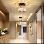 Elegant Gold Crystal Chandelier - Modern Semi Flush Mount Ceiling Light Fixtures for Hallway, Kitchen, Bedroom, Living Room, and More