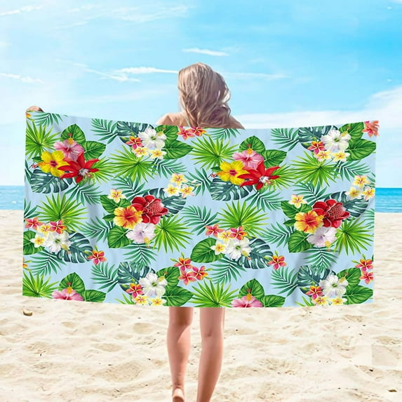 Green Tropical Beach Towel, 30" x 60" Oversized, Microfiber, Thin, Lightweight for Pool, Swim, Bath, Palm Tree Design, Quick Dry, Sand Proof, Ideal Tropical Gifts for Women, Girls