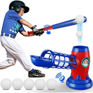 Todaioua Happy Outdoor Sports Toys Youth Baseball Training Set, Remote Control Baseball Pitcher, Extendable Design with 5 Baseballs, Hitting Skills Improvement for Kids and Family Fun