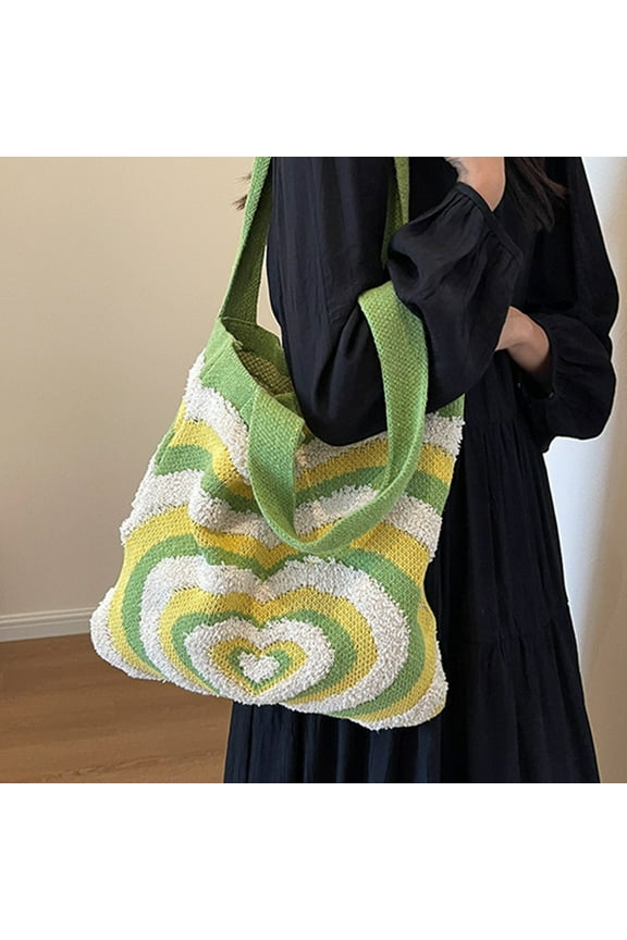 Love Heart Knitted Tote Bag, Women's Knitting Wool Handbag Purse, Winter Warm Shoulder Bags, Durable Nylon Spandex Material, Spacious and Stylish, Ultimate Fashion Accessory