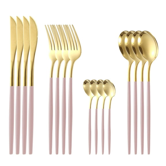 Quinlirra Clearance Matte Silverware Set, Stainless Steel Finish Utensil Set, Elegant Tableware Set, for Wedding, Parties, Birthday, Restauroom, Dishwasher Safe (Pink)