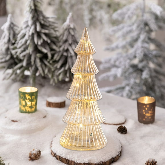 Quinlirra Mercury Glass Christmas Tree Lighted Table Top Christmas Trees with Lights Glass Light Up Christmas Tree Christmas Table Decoration Battery Operated for Centerpieces Tabletop