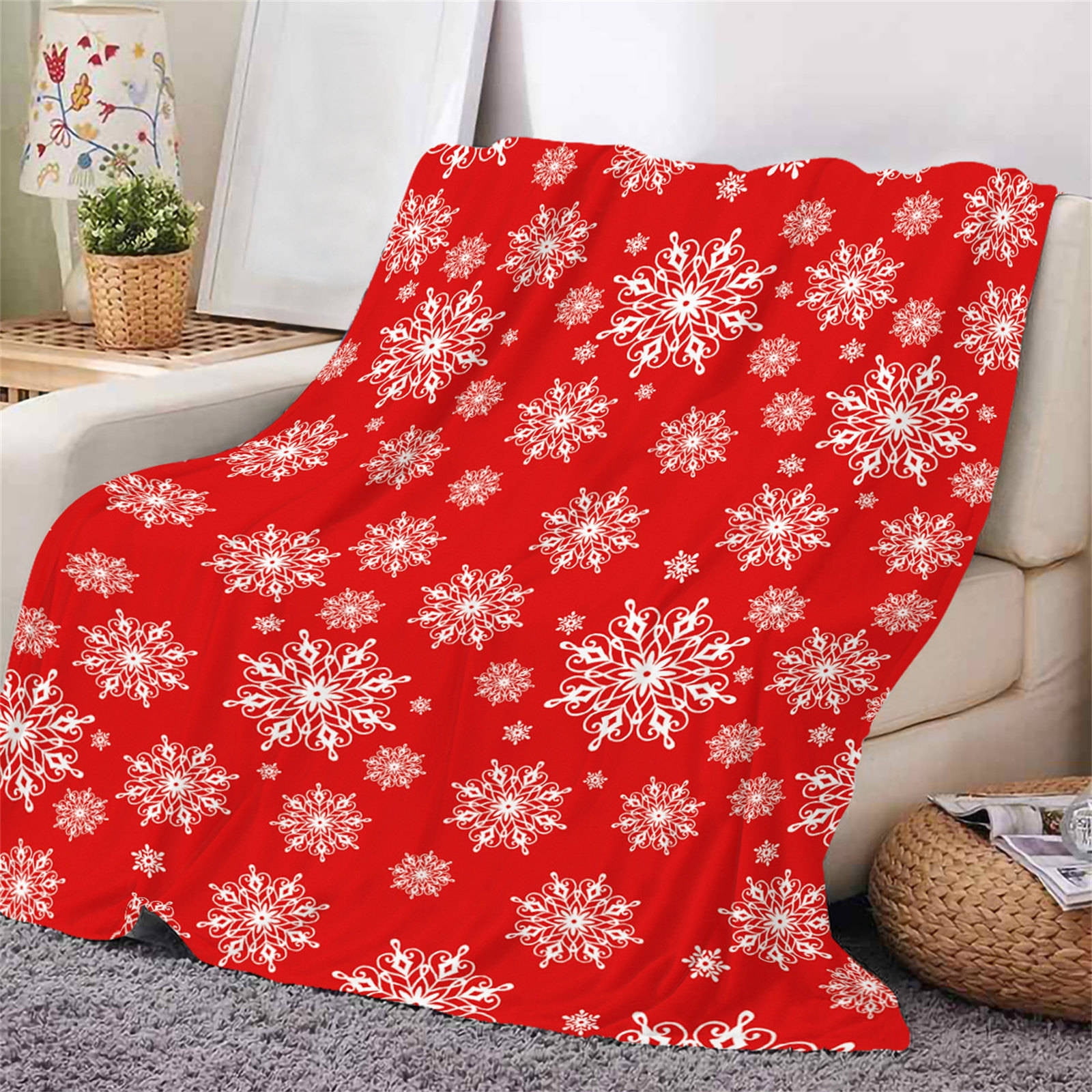 Red Snowflake Reversible Fleece Sherpa Christmas Blanket