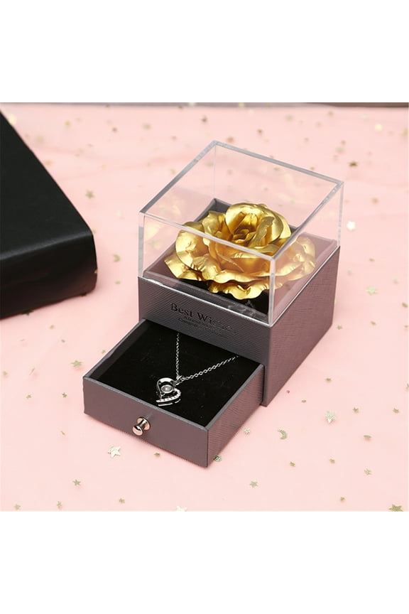 Roses with Necklace, Gifts for Her - Women Mom Wife Grandma Girlfriend on Anniversary Birthday Valentine’s Day Mother’s Day, Forever Rose of Christmas Romantic Gift Idea