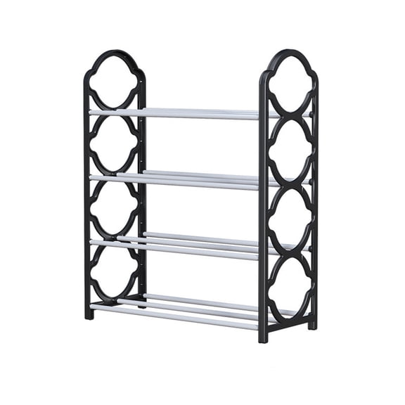 Quinlirra Clearance Shoe Rack - Sturdy Steel Shoe Organizer for Front Door Entrance Closet Entryway with Spacious Top - Industrial Style Free Standing Storage Shelves(4 layers)-Black