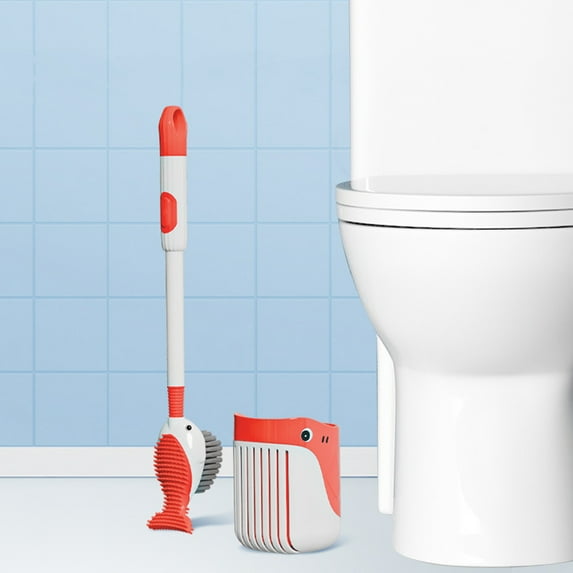 Quinlirra Clearance Silica Toilet Brush Plunger, Wall-Mounted Flexible Brush for Corner Cleaning, with Cover and Quick Drying, Plastic and Silica Design