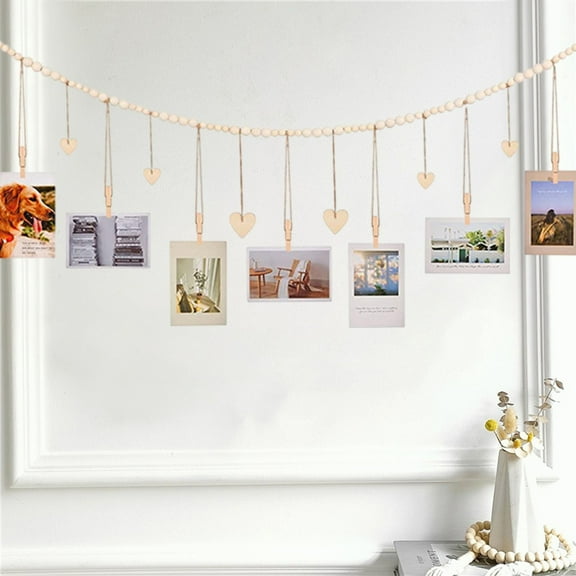 Todaioua Wall Hanging Photo Display, Collage Picture Frame for Wall Decoration, Picture Holders with 9 Wood Clips, for Rustic Country Decor, Home, Office, Nursery Room 54.33x7.87in