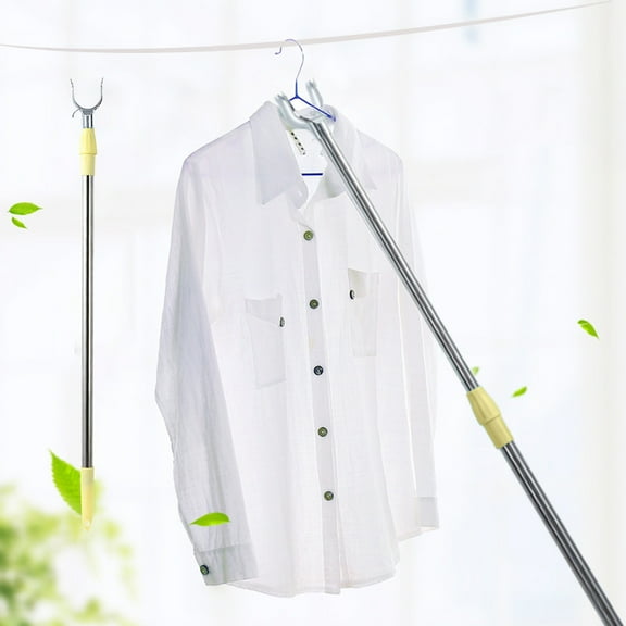 Quinlirra Clothes Hook Pole, High Reach Garment Hook for Hanging Clothes and Plants Extendable from 22.8" to 30.7" Made of Stainless Steel-Yellow&22.8*30.7inch