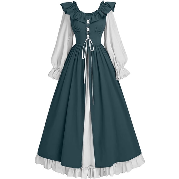 Quinlirra Cosplay Dresses for Women Plus Size Medieval Dress Rules Hemline Double Women's Stand Collar Big Ancient Long Skirt Long Sleeve Round Neck Dress