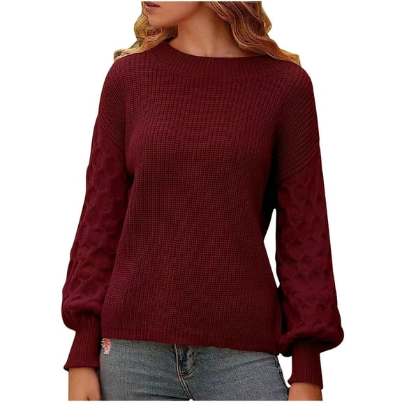 Quinlirra Cropped Sweaters for Women Long Sleeve Women's Long Sleeved Loose Solid Color Round Neck Pullover Knitted Sweater