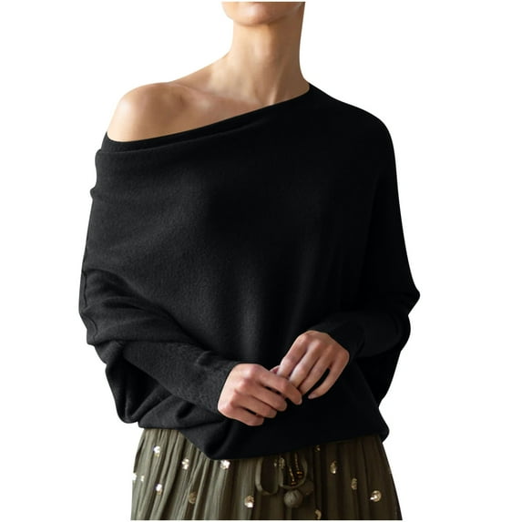 Quinlirra Cropped Sweaters for Women Trendy Women's One Shoulder Loose Long Sleeved Knitted Sweater