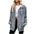 thumbnail image 1 of Quinlirra Denim Jacket for Women Clearance Women's Fashionable Solid Color Lapel Long Sleeved Hooded Denim Jacket Top, 1 of 5