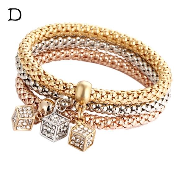 Quinlirra Easter Bracelets for Women Multilayer Bracelets - 3PCS Gold/Silver/Rose Gold Corn Chain Bracelet For Women Heart Shaped Stretch Bracelet