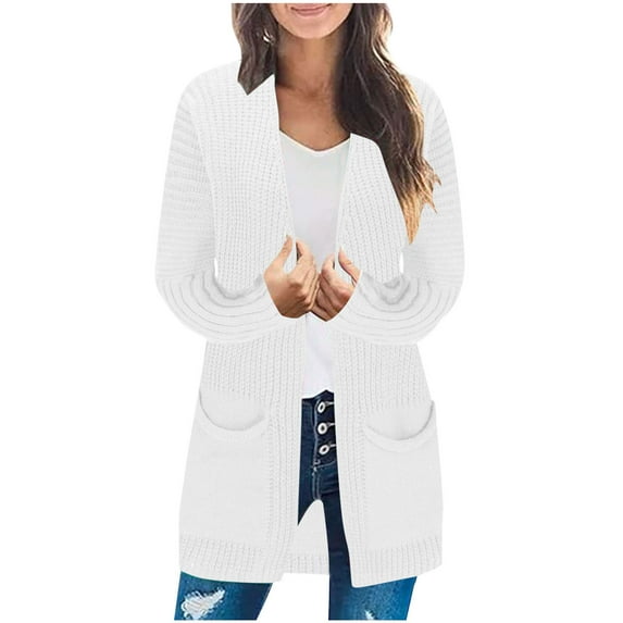 Quinlirra Fall Jackets For Women 2024 Quilted Women's Solid Color Knitted Pocket Cardigan Sweater Loose Knit Sweater Jacket