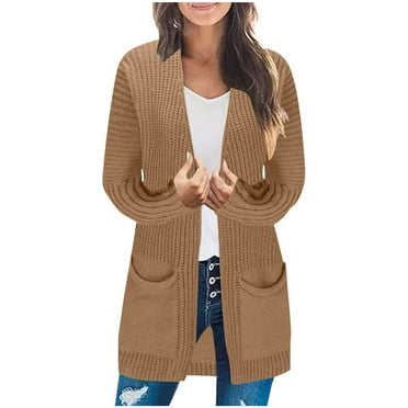 Quinlirra Fall Jackets For Women 2025 Quilted Women's Solid Color Knitted Pocket Cardigan Sweater Loose Knit Sweater Jacket