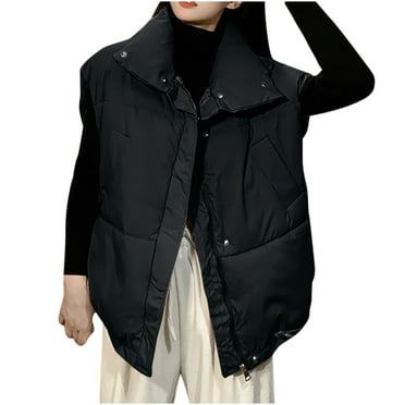 Quinlirra Fall Jackets for Women 2024 Dressy Ladies Large Size Cotton New Fall And Winter New Loose Coat Sleeveless Puffer Coat Sleeveless Cotton Coat XXL Black