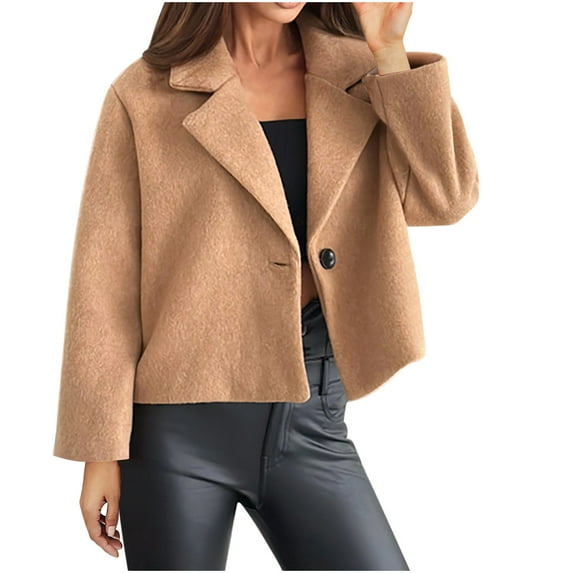 Quinlirra Fall Jackets for Women 2024 Quilted Women's Fall And Winter Fashion Suit Collar Solid Color Woolen Small Coat Women's Clothing Long Sleeve Hoodless Casual Coat/jacket XXL Khaki
