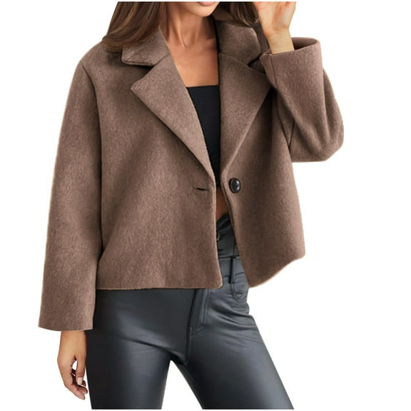 Quinlirra Fall Jackets for Women 2025 Quilted Women's Fall And Winter Fashion Suit Collar Solid Color Woolen Small Coat Women's Clothing Long Sleeve Hoodless Casual Coat/jacket L Brown