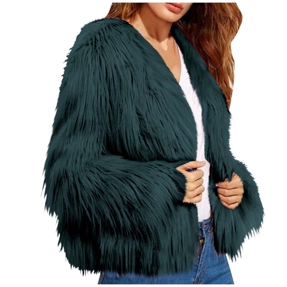 Quinlirra Fall Jackets for Women 2024 Fleece Women Winter Warm Faux Coat Solid Color Warm Furry Faux Jacket Long Sleeve Outerwear L Green