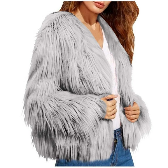 Quinlirra Fall Jackets for Women 2025 Fleece Women Winter Warm Faux Coat Solid Color Warm Furry Faux Jacket Long Sleeve Outerwear XL Gray