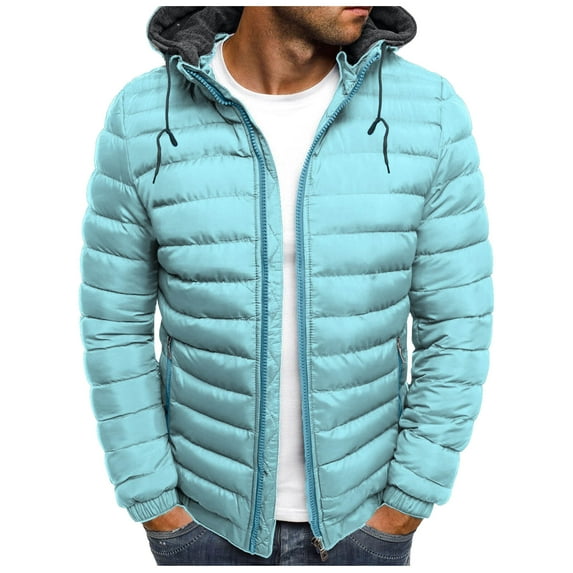 Quinlirra Fleece Drawstring Zipper Pocket Men's Solid Color Hooded Jacket Cotton Padded Jacket Fashion Cotton Padded Jacket Men's Warm Cotton Padded Jacket