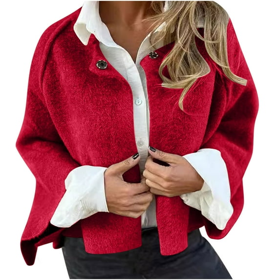 Quinlirra Jackets for Women 2025 Women's Solid Color Short Lapel Cardigan Top Jacket M Red