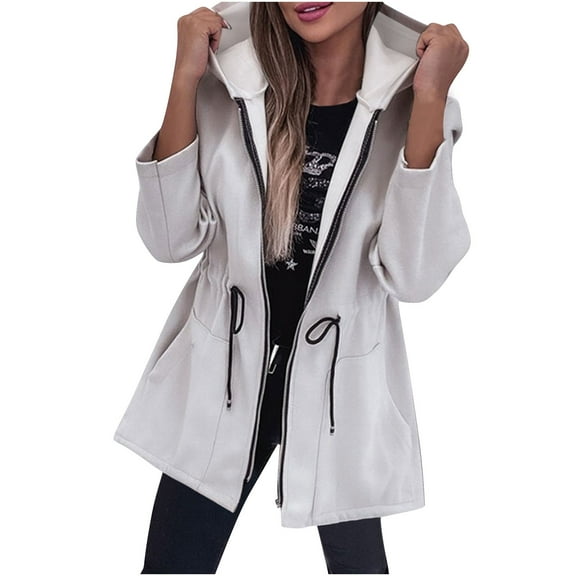 Quinlirra Jackets for Women Fall Women's Solid Color Lapel Button Cardigan Long Sleeved Top Jacket L White