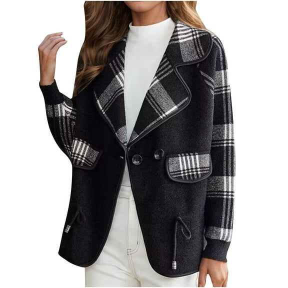 Quinlirra Jackets for Women Trendy Women's Long Sleeved Knitted Cardigan Knitted Jacket L Black