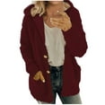 thumbnail image 1 of Quinlirra Jackets for Women Winter Women Hooded Sweater Coat Winter Warm Wool Zipper Coat Long Sleeve Outwear XXL Red, 1 of 6