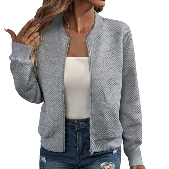 Quinlirra Light Jackets for Women 2024 Women's Loose Long Sleeved Sweatshirt With Zipper Jacket Casual Coarse Knitted Baseball Jacket