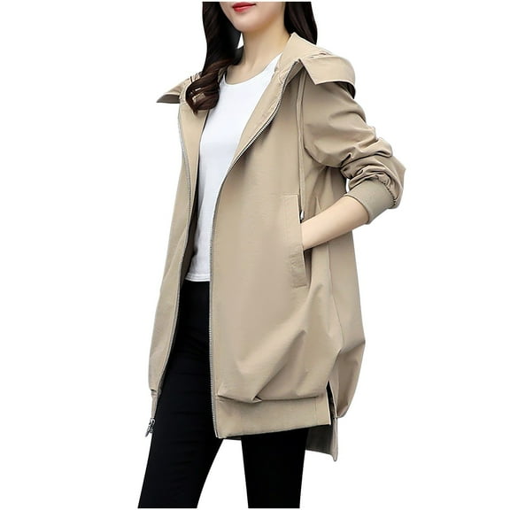 Quinlirra Light Jackets for Women 2024 Women's New Casual Fashion In The Long Thin Coat Temperament Casual Coat