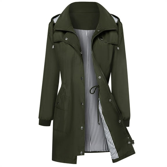 Quinlirra Light Jackets for Women Dressy Women's Fashionable Hooded Drawstring Button Jacket With Zipper Pocket Medium Length Jacket