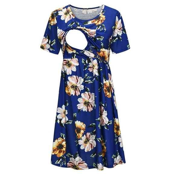 Todaioua Maternity Dresses for Women 2024 Short Sleeve Floral Print Nursing Dress for Breastfeeding Casual