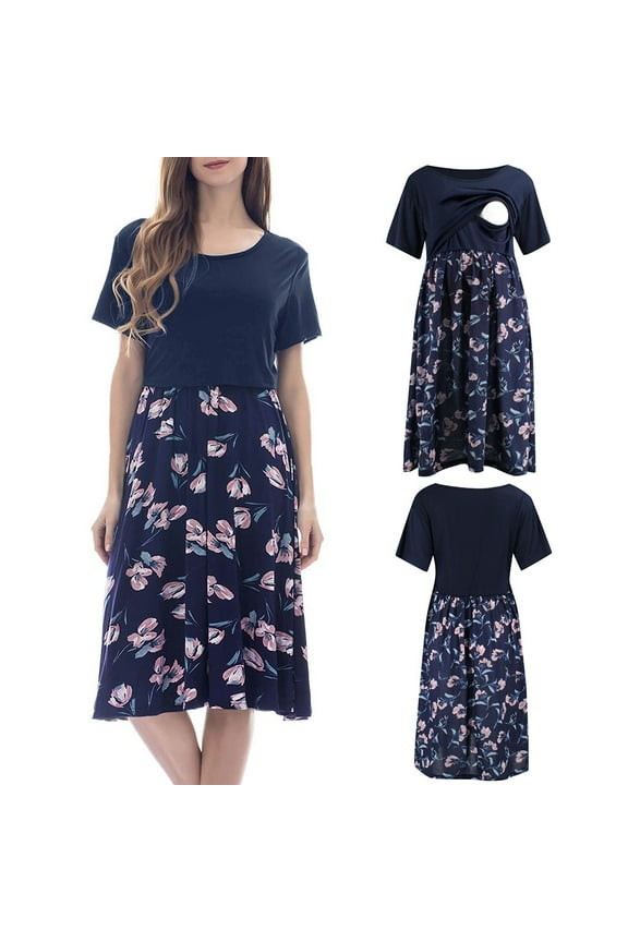 Quinlirra Maternity Dresses for Women 2024 Short Sleeve Floral Print Nursing for Breastfeeding Casual