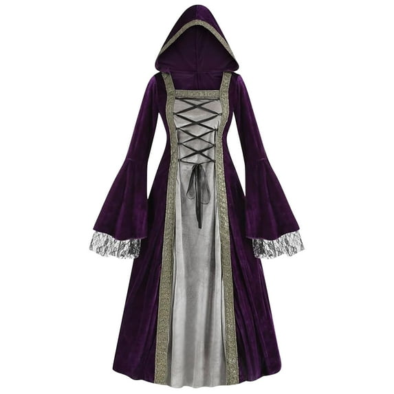 Quinlirra Medieval Renaissance Corset Dress for Women Medieval Dress Rules Hemline Double Women's Stand Collar Big Ancient Long Skirt Long Sleeve Round Neck Dress