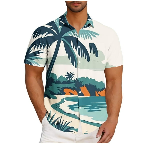 Quinlirra Men Summer Casual Shirts Fashion Turndown Collar Printing Short Sleeve Button Shirt Blouse