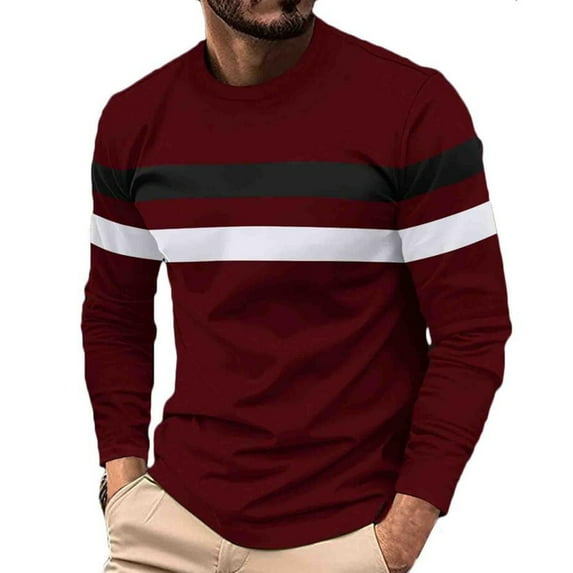 Quinlirra Men's Fashion Hoodies Men Casual Round Neck Patchwork Pullover Fitness Sports Long Sleeves T Shirt Blouse