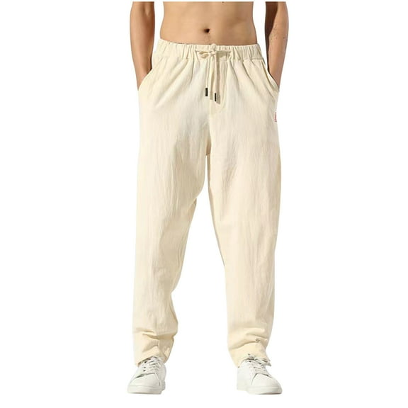 Quinlirra Men's Pants Casual relaxed fit Summer Men's Wide Leg Pants Breathable Linen Pants Men's Loose Straight Leg Retro Fashionable Pants