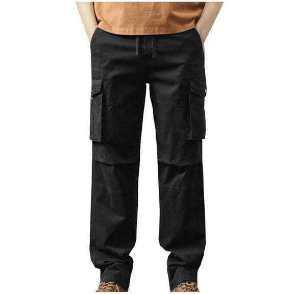 Quinlirra Men's Pants Stretch Men's Casual Fashion Outdoors Multi-Pocket Banded Solid Color Cargo Full Length Pants