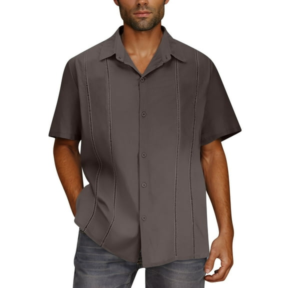 Quinlirra Men's Shirts Button Up Shirt Casual Summer Beach Shirt Solid Color Short Sleeved Lapel Top/shirt