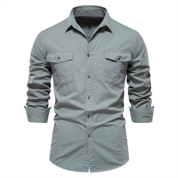 Quinlirra Men's Shirts Regular Fit Men's Solid Shirt Long Sleeved Lapel Pocket Casual Bottom Shirt Cardigan Shirt Top Blouse