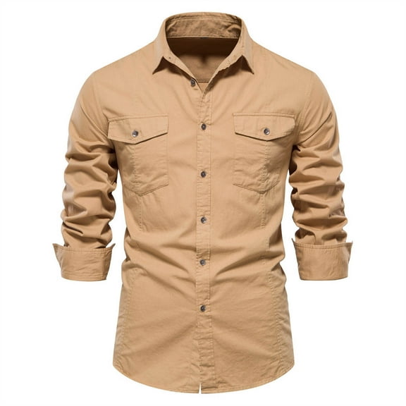 Quinlirra Men's Shirts Regular Fit Men's Solid Shirt Long Sleeved Lapel Pocket Casual Bottom Shirt Cardigan Shirt Top Blouse