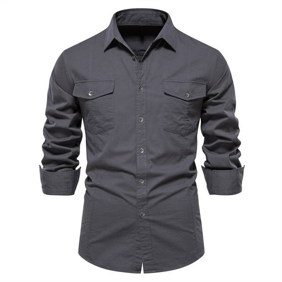 Quinlirra Men's Shirts Regular Fit Men's Solid Shirt Long Sleeved Lapel Pocket Casual Bottom Shirt Cardigan Shirt Top Blouse