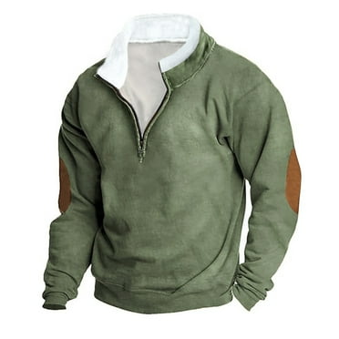 Quinlirra Men's Sweatshirts No Hood Fashion Men Winter Zipper Casual Tops Long Sleeve V-Neck Sweatshirt Size XXL Army Green